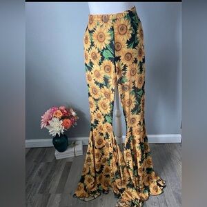 Dolls Kill Retro 70s Sunflower Mesh Bell Bottoms - Current Mood Festival Flares